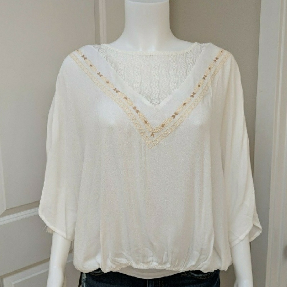 4/$15  Boho OPEN BACK slit TOP cream - Picture 4 of 7